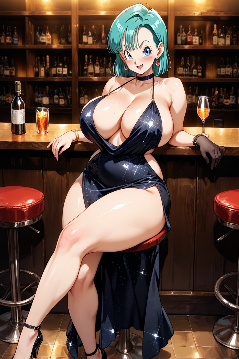 Black Dress, Bar Place, Halter Dress Hentai AI Porn
