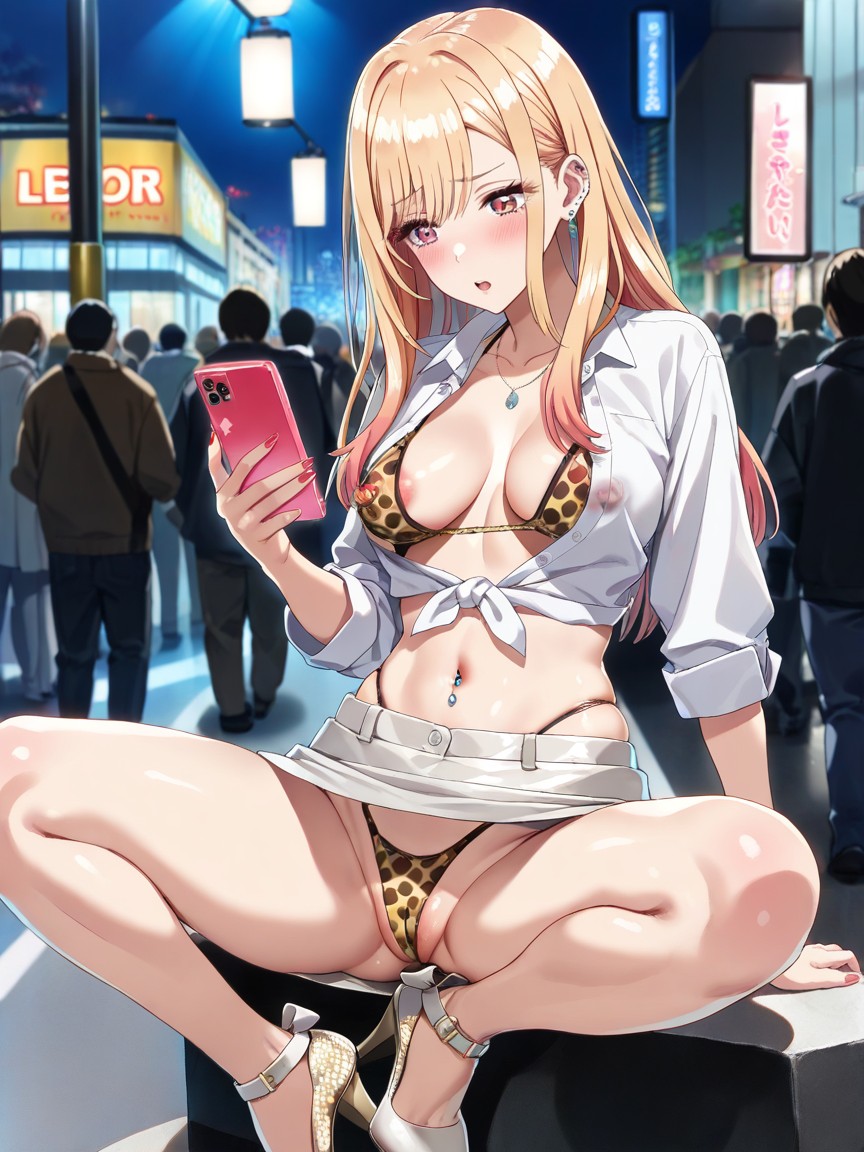 Horny, Looking At Smartphone, Fully Tanned Hentai AI Porn