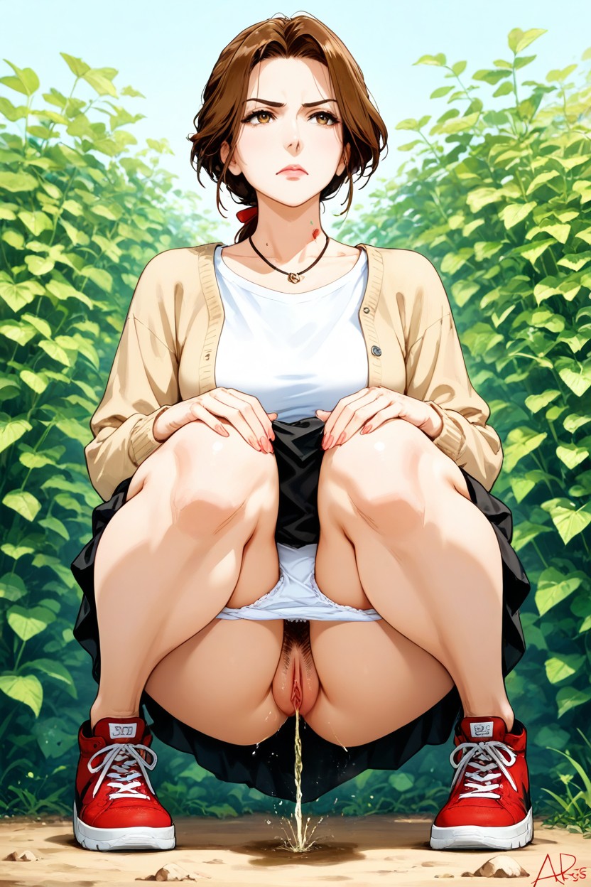 In A Half-squat, Side View, Dripping Urine Legs Hentai AI Porn