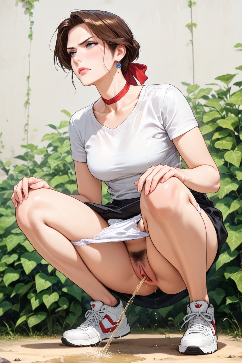 Perfect Anatomy, Gets Up From A Squatting Position, Hem Crumpled On Knees Hentai AI Porn