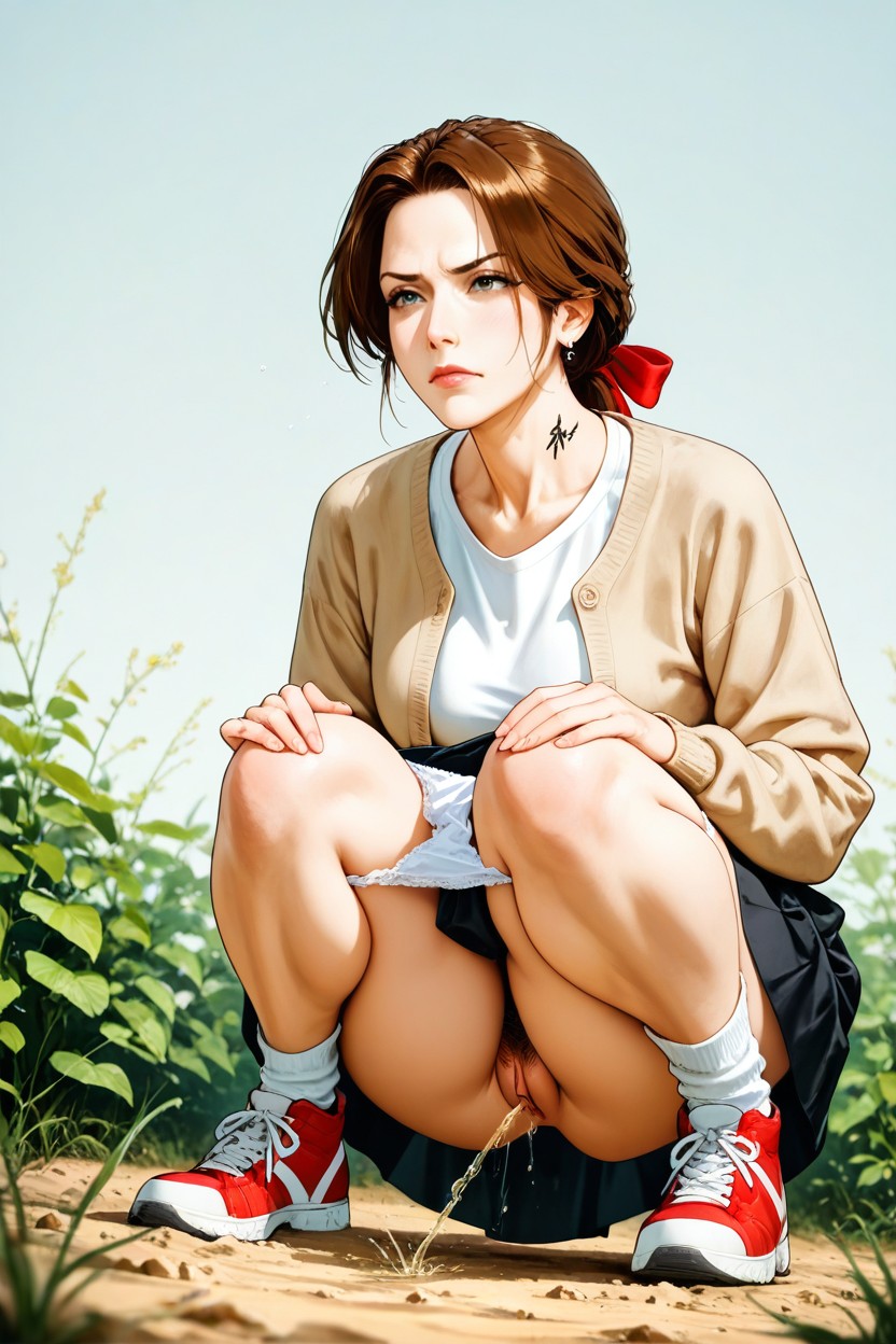 Sexy Crotch, Wearing Plaited Skirt, White Socks Hentai IA