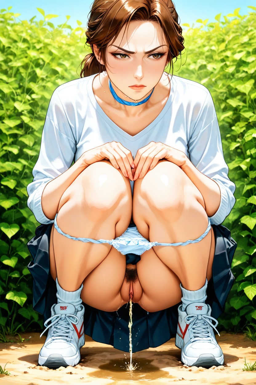 Pencil Artstyle, Outdoors, Red Ribbon On Neck Hentai AI Porn