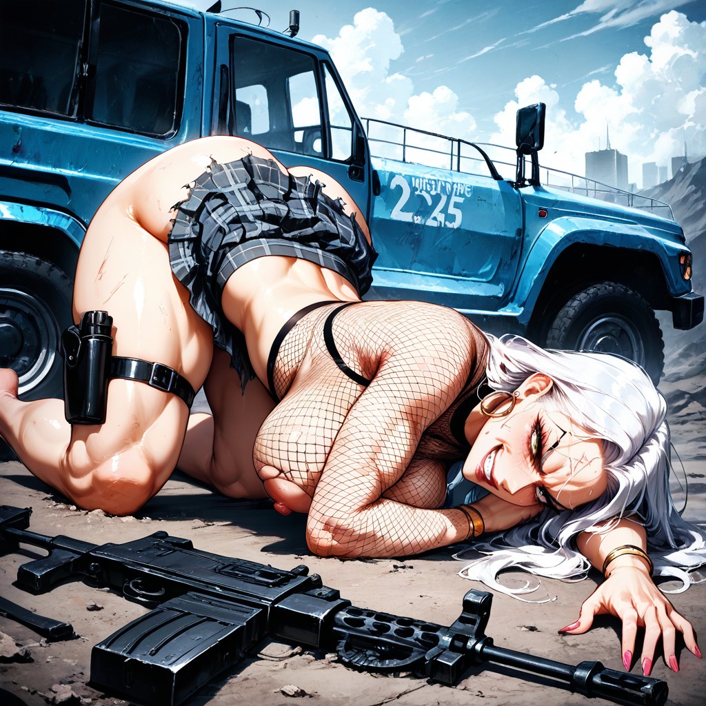 High Contrast, Angry, She Wears Fishnet Top Hentai AI Porn