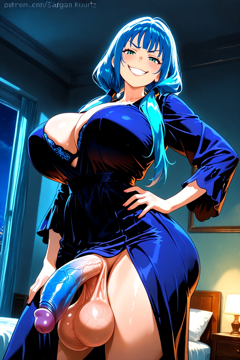 Blue Hair, Ball Bra, One Hand On Hip Hentai AI Porn