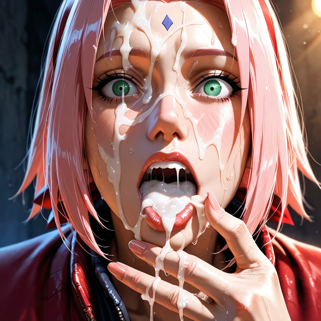 Dynamic Lighting, Surprised, Excessive Cum On Hair Hentai AI Porn