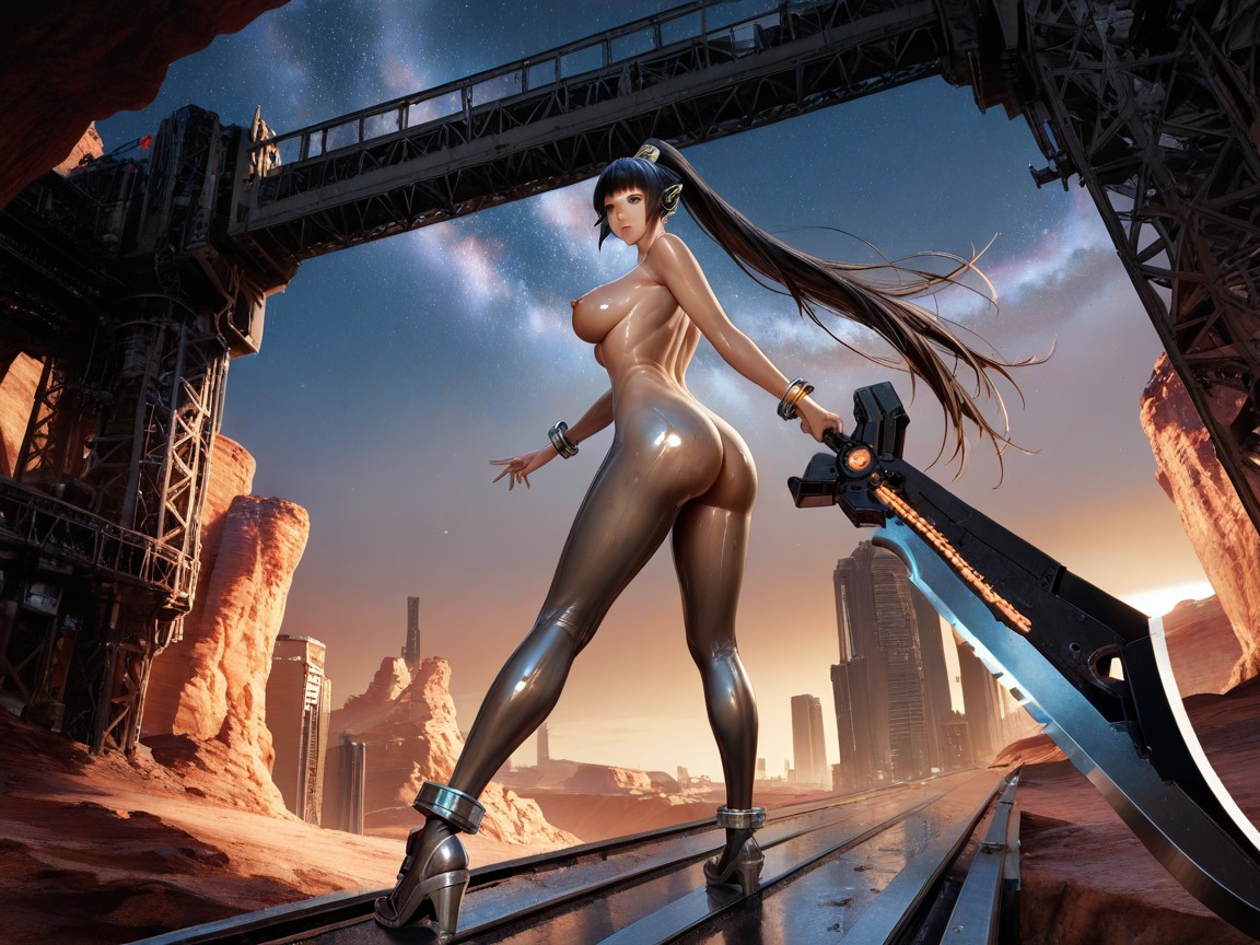 Futuristic Grey Winged Shoes, Photorealistic, Bodysuit Has Ornate Futuristic Grey Metallic Seam Lines Hentai AI Porn