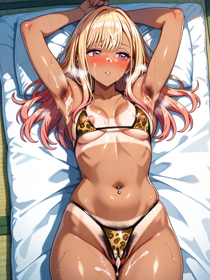 Laying On Futon, Leopar Print Bikini, Wet Armpit Hentai AI Porn
