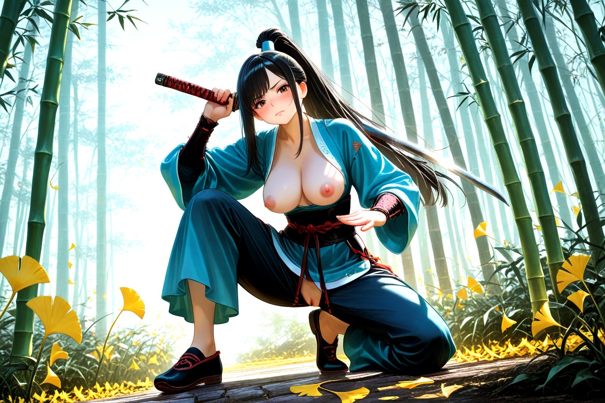 Long Black Hair, Outfir Opened, Side View Hentai AI Porn