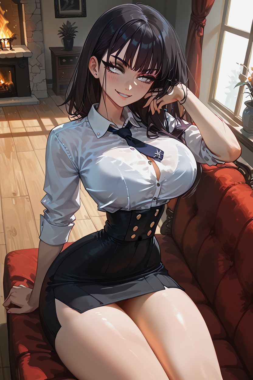 One Button Unbuttoned, Fireplace, Ultra Tight Waist Hentai AI Porn