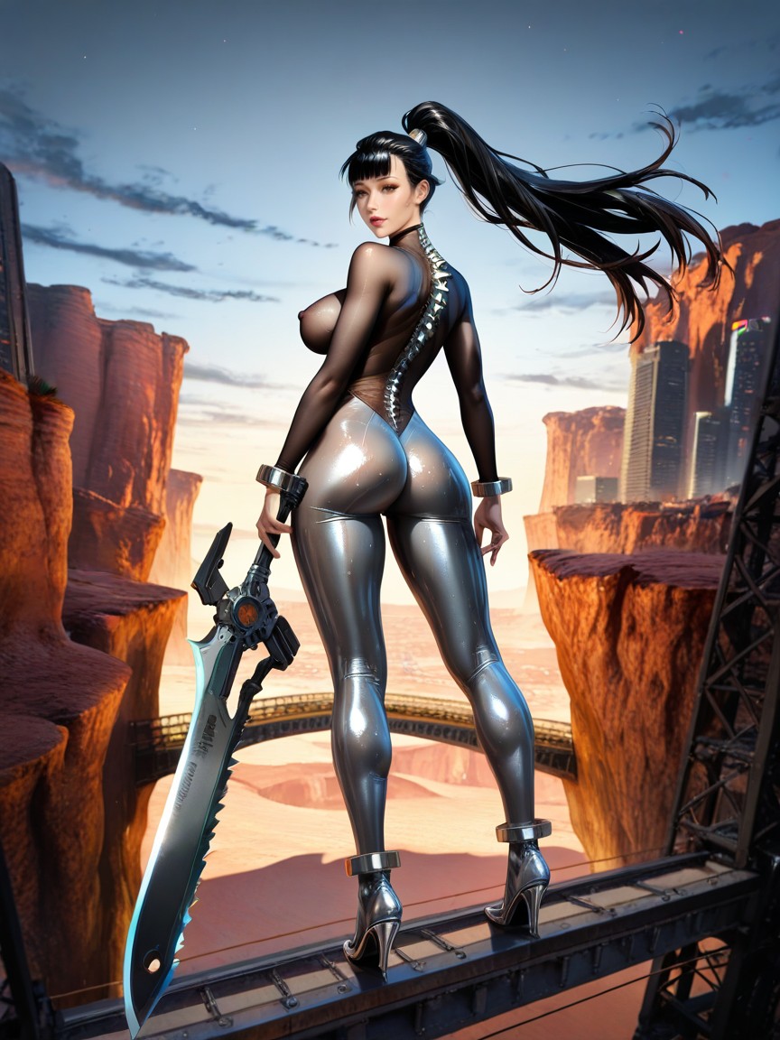 Dusk, Very Aesthetic, Hair Slicked Back Into High Ponytail Hentai AI Porn