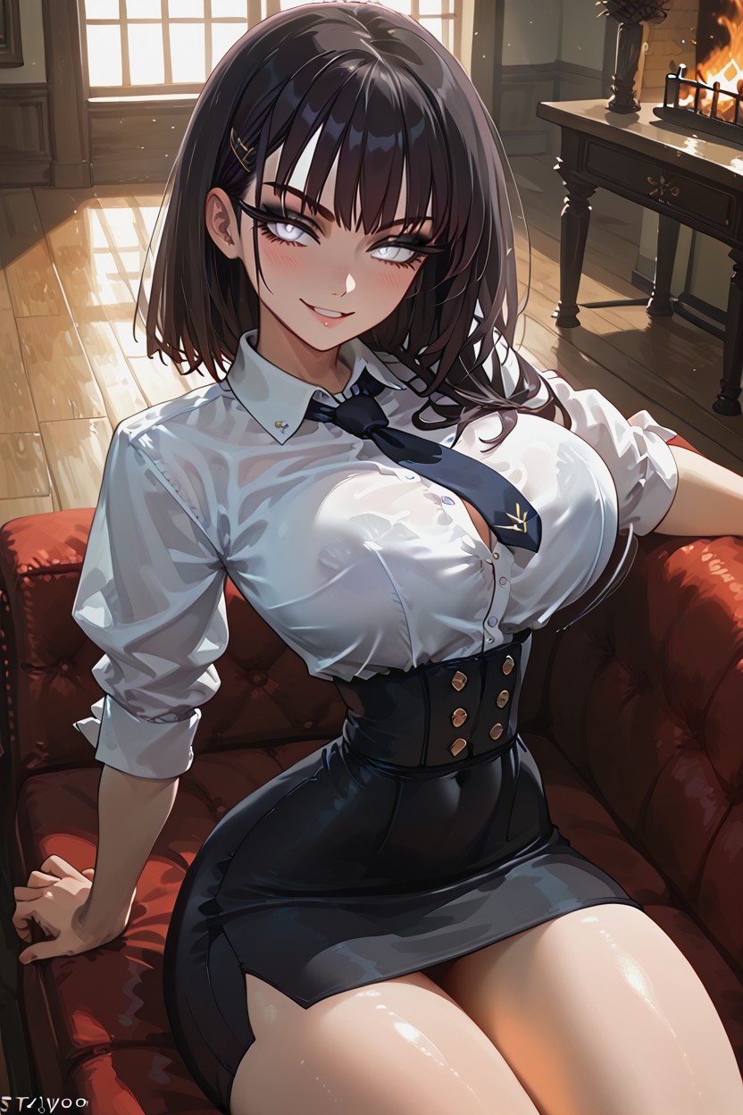 Uniform, Legs Together, One Button Unbuttoned Hentai AI Porn
