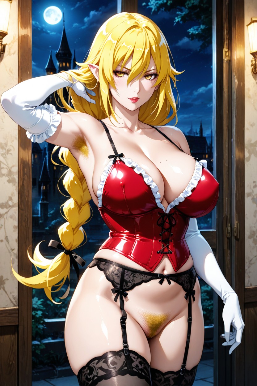 Light Blonde Lomg Hair, Night, Armpit Hair Hentai AI Porn