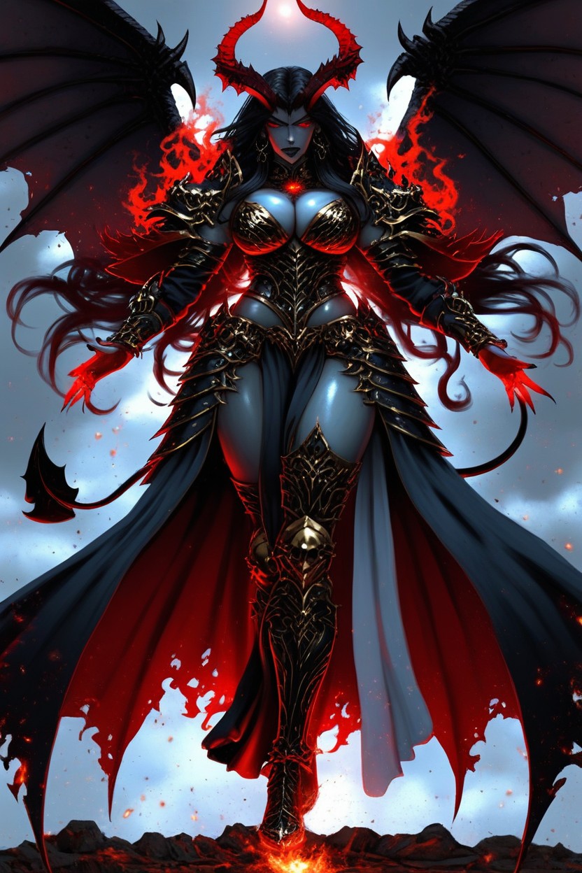 Wearing Her Signature Red And Gold Armor Glowing With Infernal Energy, Concept Art, Perfect Face Hentai AI Porn