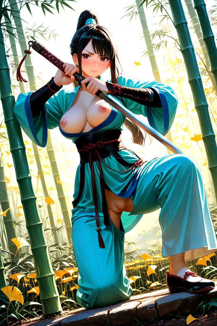 Leather Bracers Covering Hanfu Sleeves, Traditional Kungfu Shoes, 18+ Hentai AI Porn