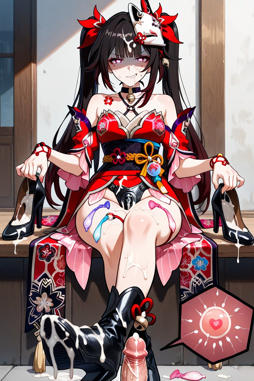 Shaded Face, Used Condom Thigh Ring, Small Breasts Hentai AI Porn