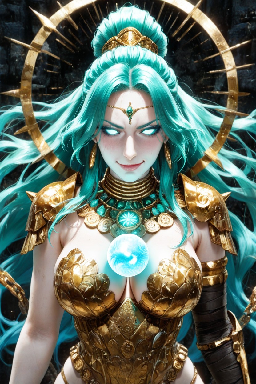 Emitting A Intense Cool-white Internal Light, With Sharp, Green And Aqua Hair Is Rendered In Incredible Detail Hentai AI Porn