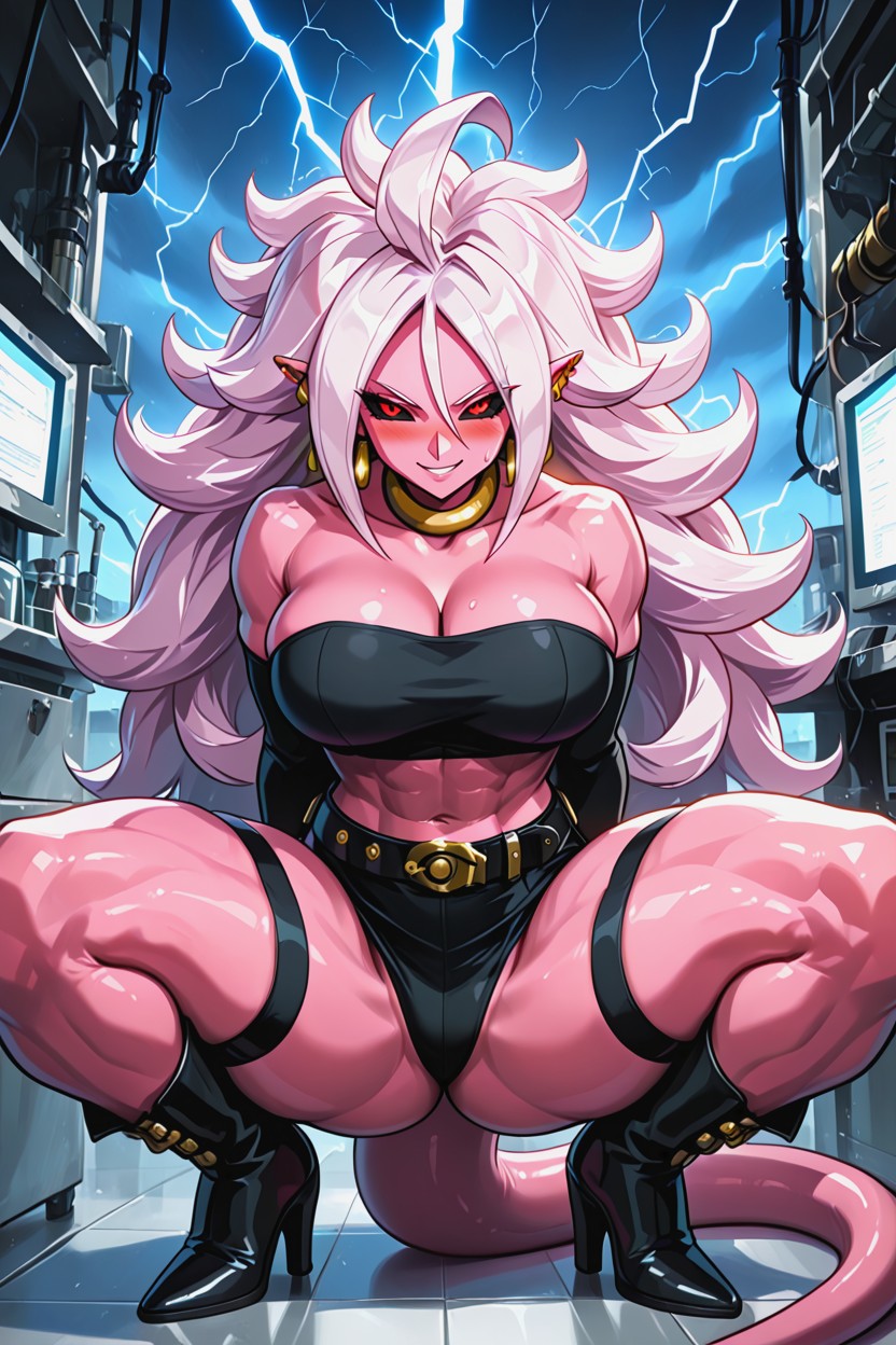 Muscular, Sleek, And Pointed Elven Ears Her Eyes Are A Striking Red With Black Sclera Hentai AI Porn