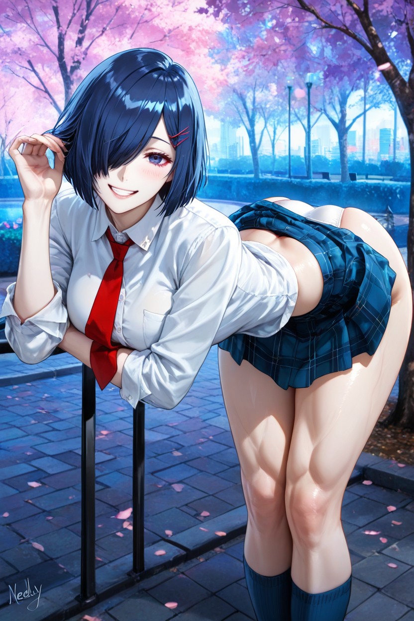 Navy Blue Socks, Anime Style, Hair Over Right Eye Hentai AI Porn