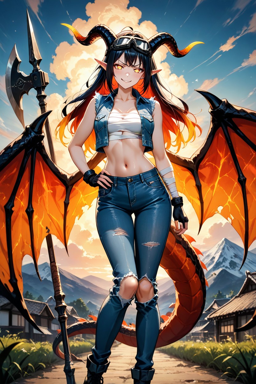 Navel Exposed, Kleo Sus Dràpyrkòn, Tail Swishing Hentai AI Porn