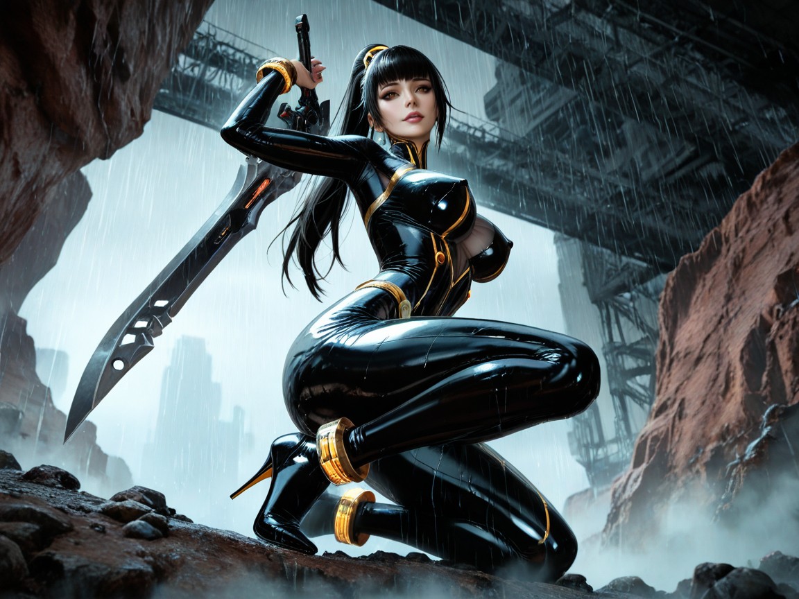 Desert Canyon Cliff City, Photorealistic, Rain Hentai AI Porn
