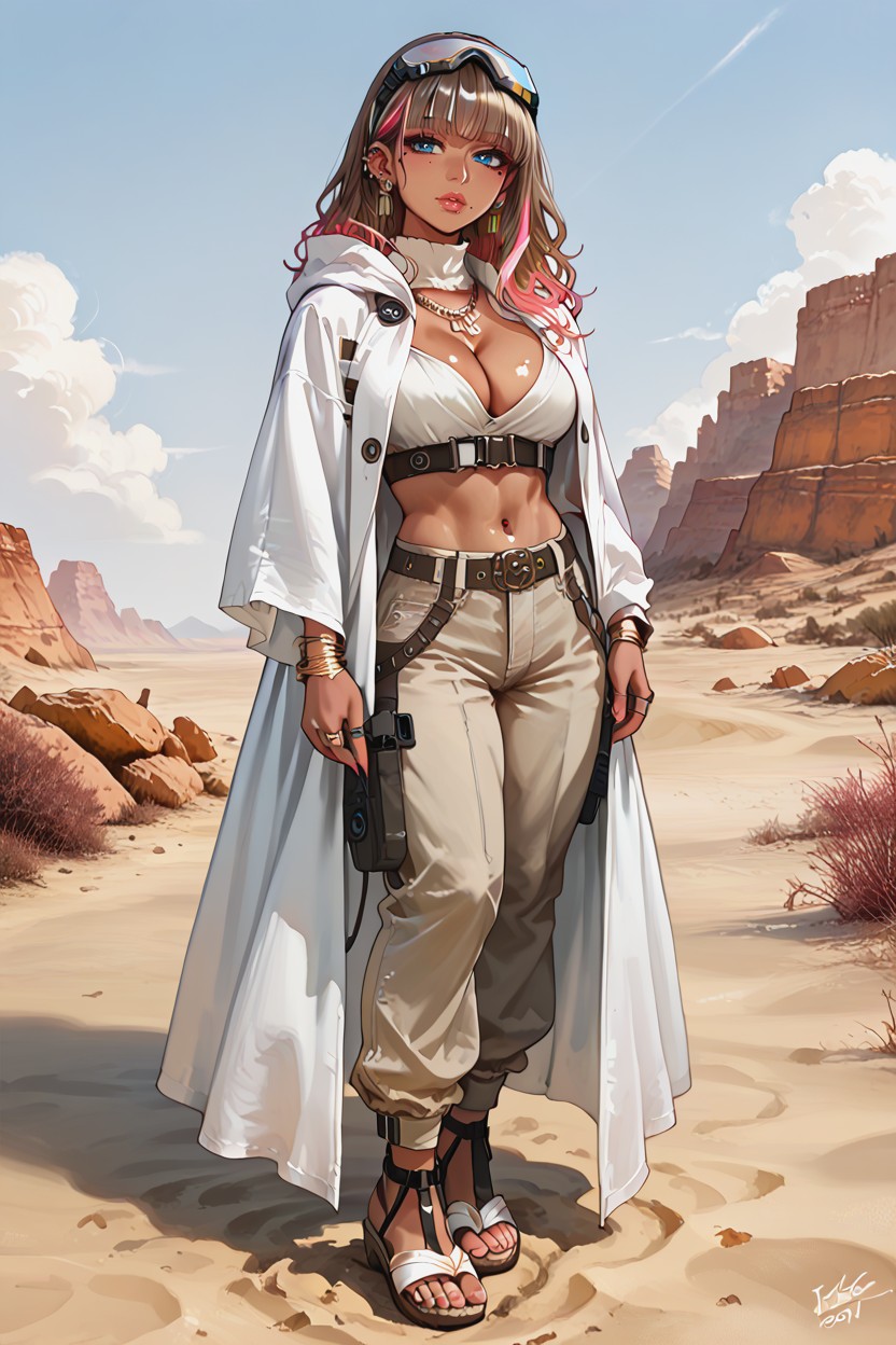 Necklace, Vast Starry Sky, Futuristic Sleeveless White Shirt Hentai AI Porn