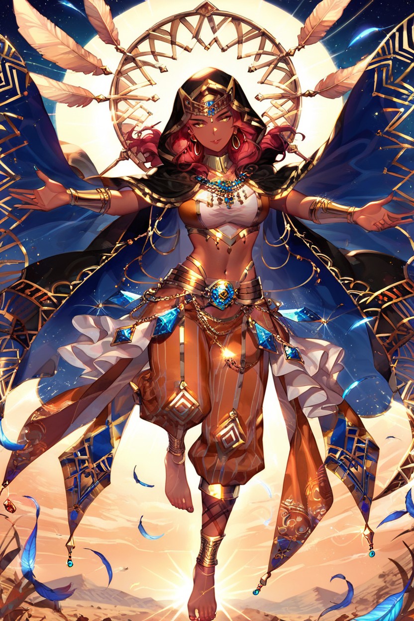 Jewel-encrusted Accessories, Outstretched Arms, Dark Hood With Gold Trim Hentai AI Porn