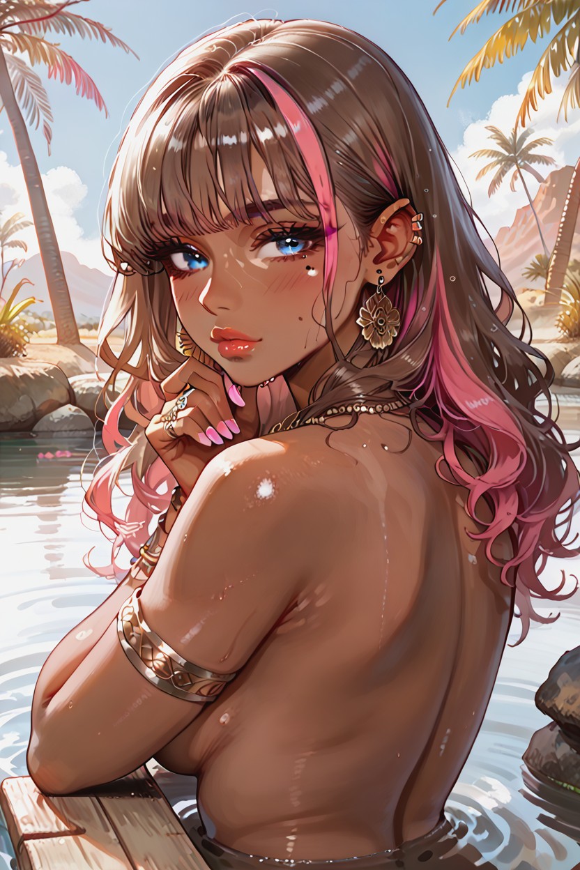 Looking At Viewer, Earrings, Wet Skin Hentai AI Porn