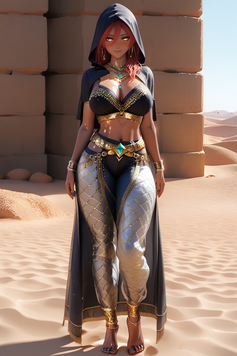 Confident Smile, Large Hips, Black Cloak With Gold Lining Hentai AI Porn