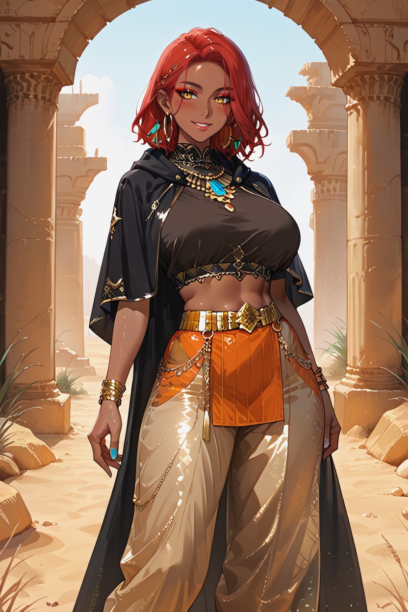 Dark Hood With Gold Trim, Bare Feet, Jewel-encrusted Accessories Hentai AI Porn