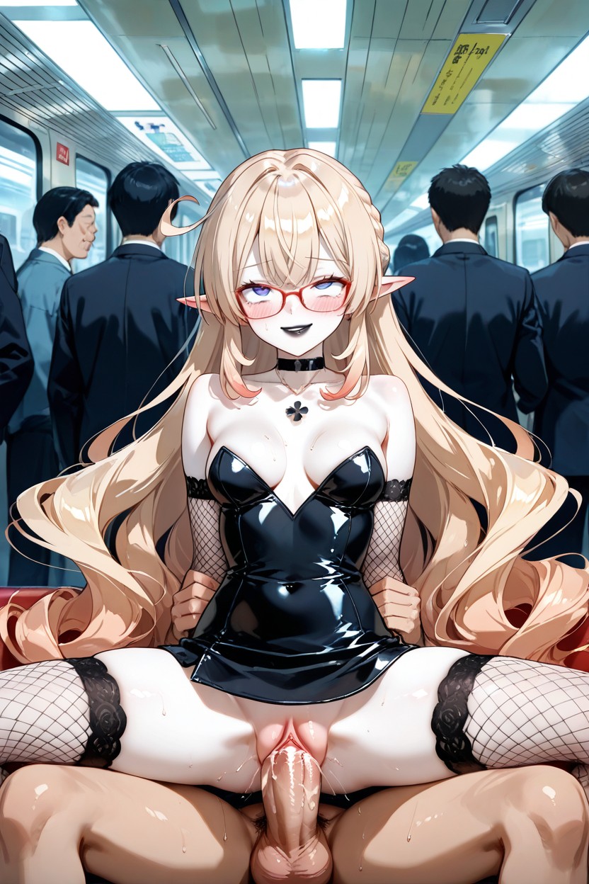 Very Long Wavy Blonde Hair, Fit Body, Subway Station Hentai AI Porn