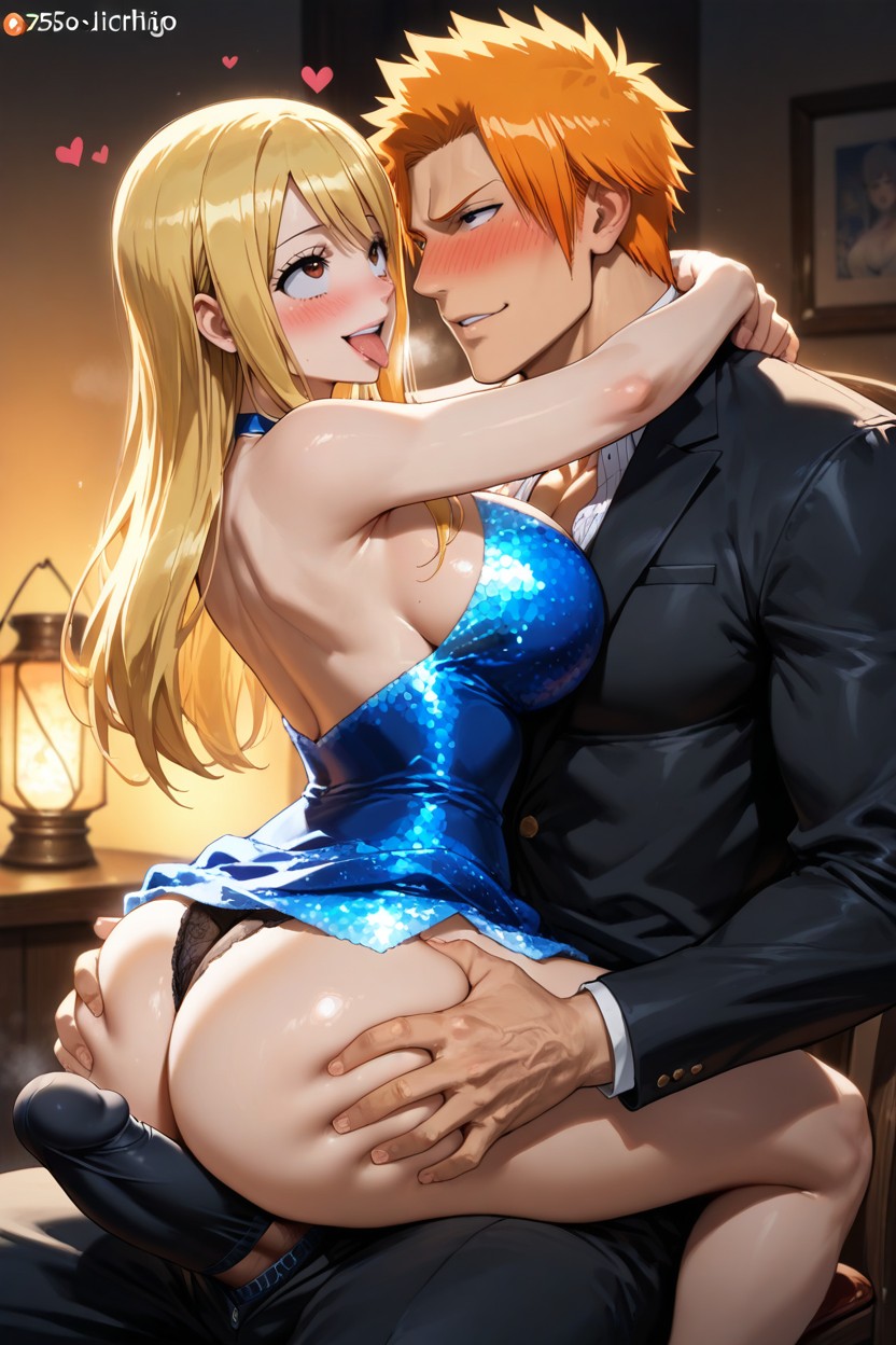 Looking At Him, Hugging Him, Sitting On The Man's Lap Hentai AI Porn