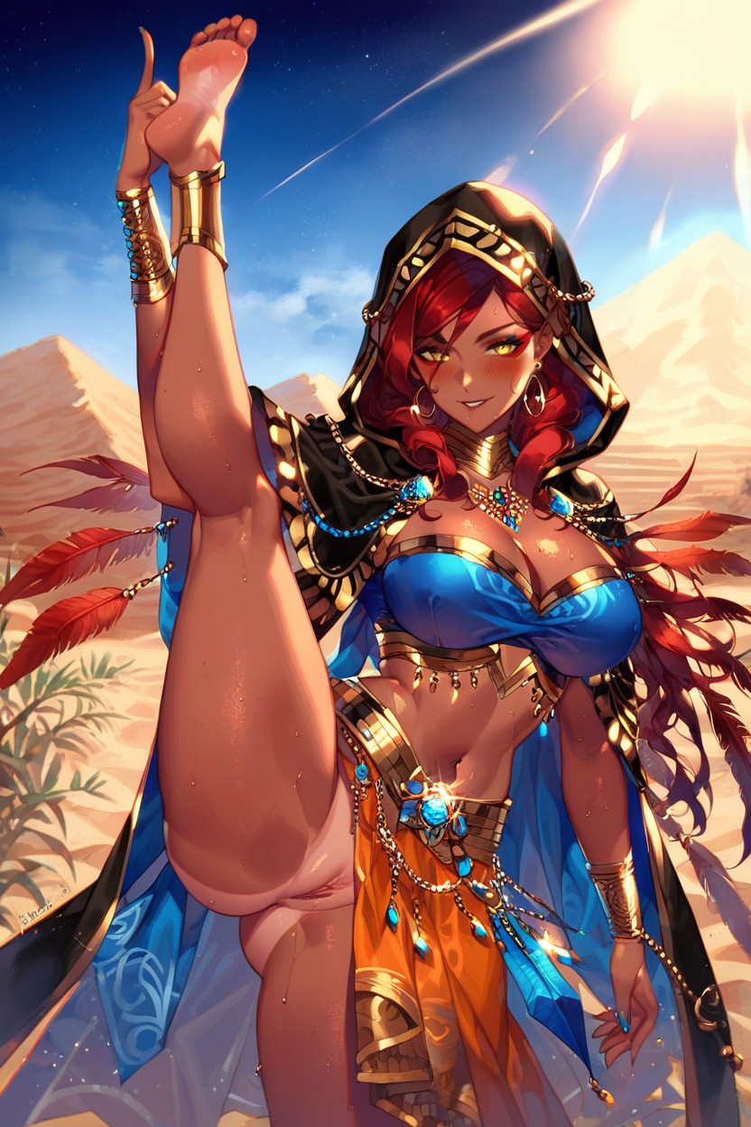 Exotic Allure, Turquoise Elements, Anime Illustration Hentai AI Porn