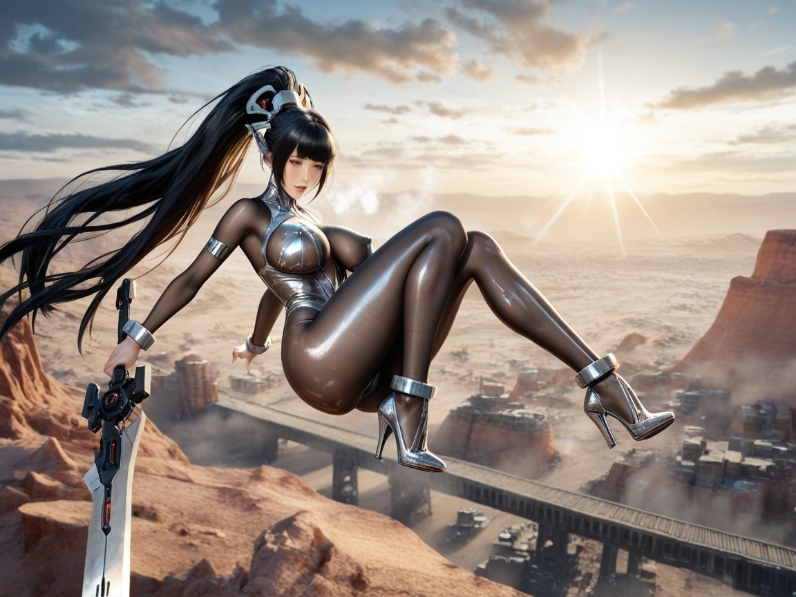 Detailed Environment, Heavy Fog, Ornate Grey Metallic Heel Shoes Hentai AI Porn