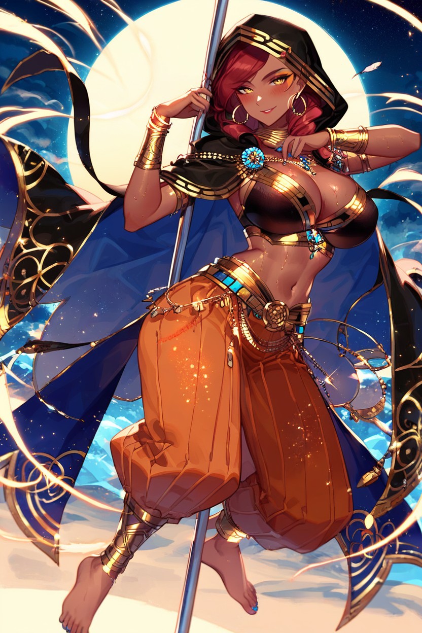 Metallic Gold Accents, Hoop Earrings, Exotic Allure Hentai AI Porn