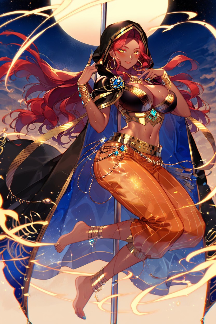Sweat, Anime Illustration, Crimson Hair Hentai AI Porn