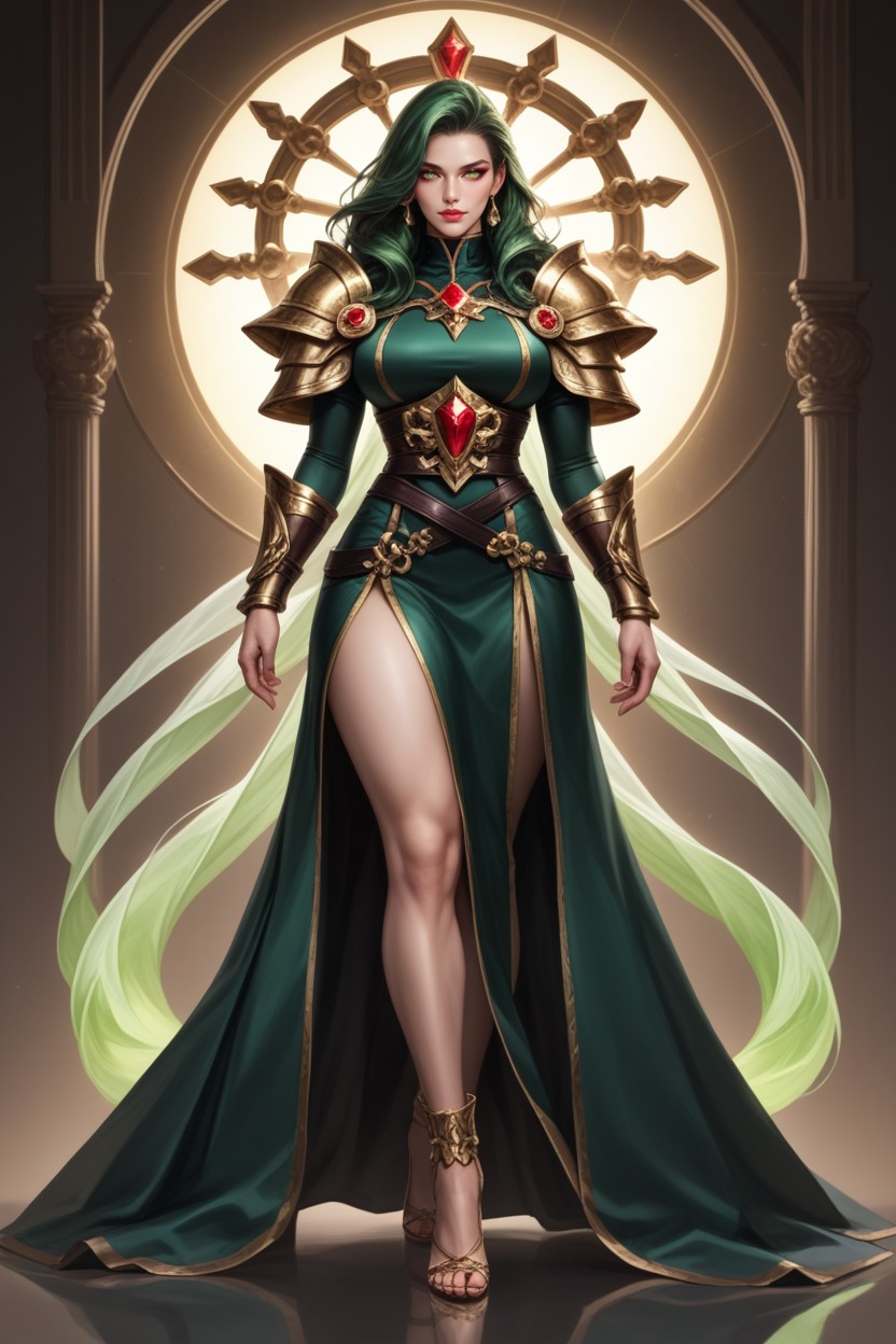 Symmetrical Oval Face, 18+, Black Glossy Leather Armor With Snug Fit Hentai AI Porn