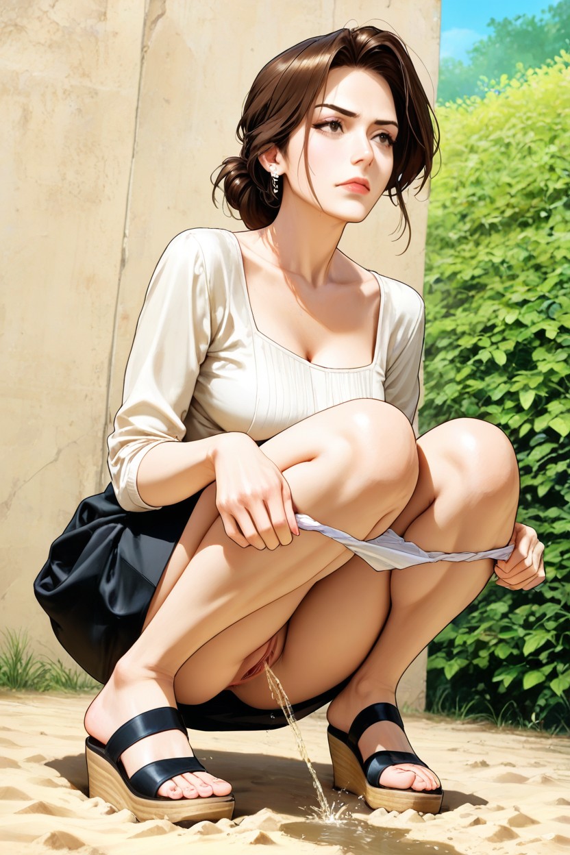 Cute, Alone In Frame, Black Elegant Midi-skirt Hentai AI Porn