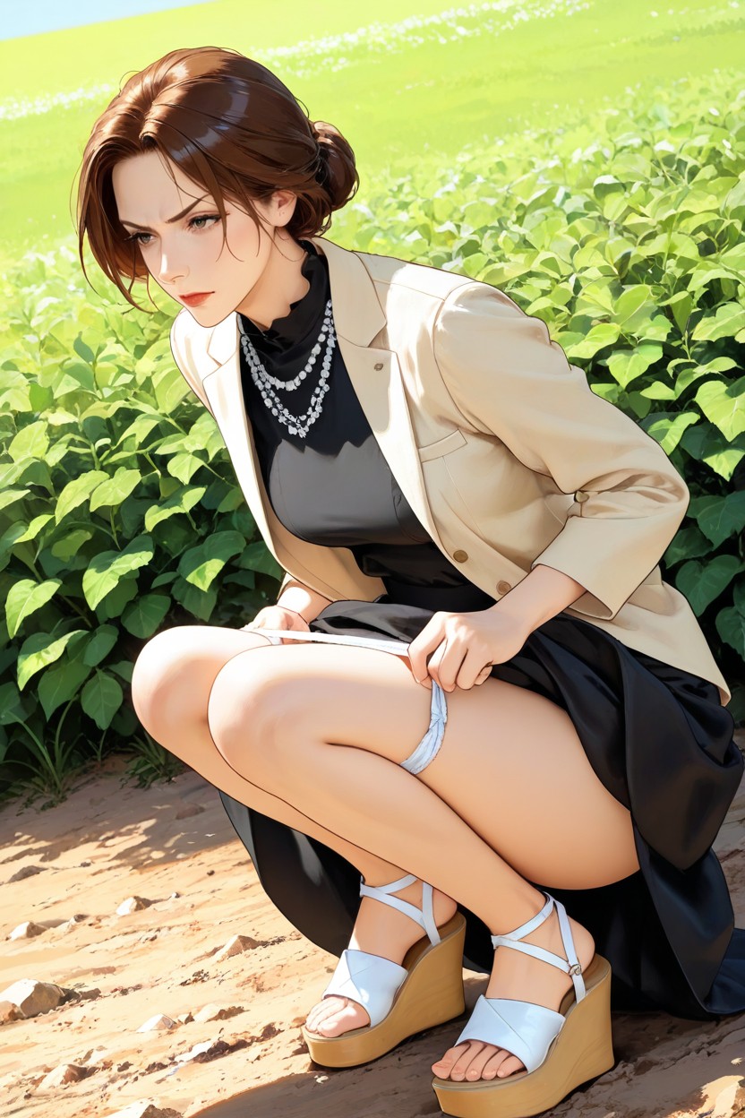 Well Fit Legs, Slightly Layered, White Blouse Hentai AI Porn
