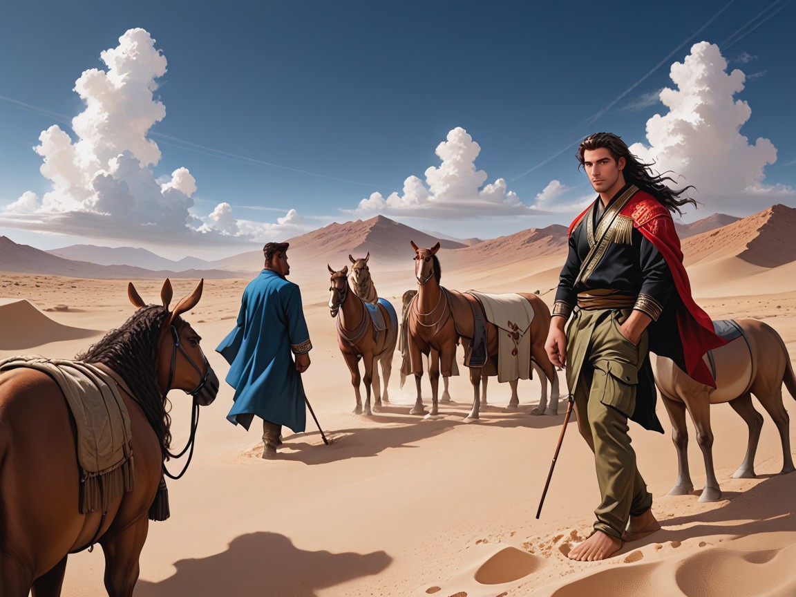 Dressed Like Bedouins, Wind In Hair, Many Male Traders Hentai AI Porn