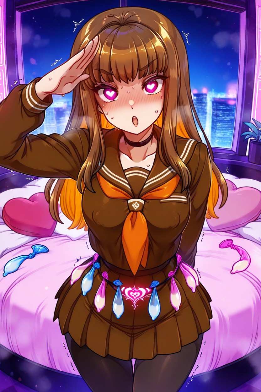 Orange Tie, Ohogao Face, Low Lighting Hentai AI Porn