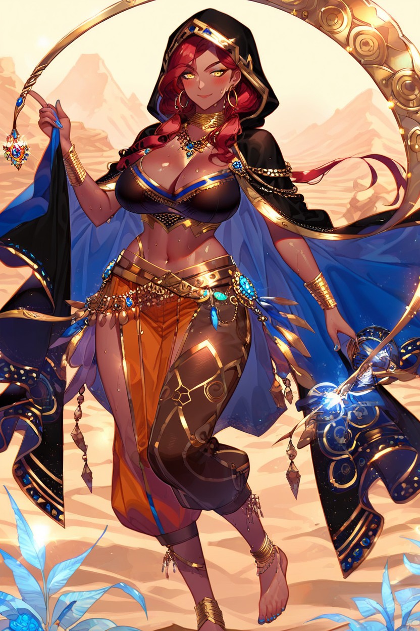 Rust-orange Skirt, Exotic Allure, Deep Blue And Gold Accents Hentai AI Porn