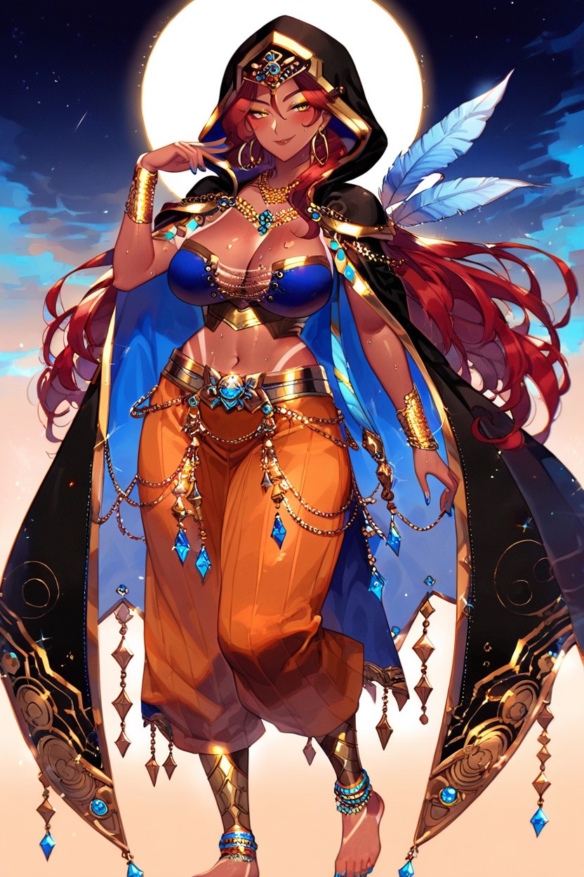 Round Ass, Midriff, Yellow Eyes Hentai AI Porn