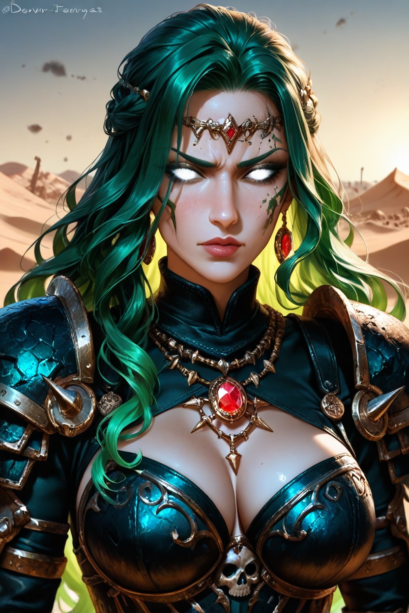 Porcelain Skin With Warm Undertones, And Thigh-high Armored Boots Decorated With Skull Motifs, Mystical Lighting Hentai AI Porn