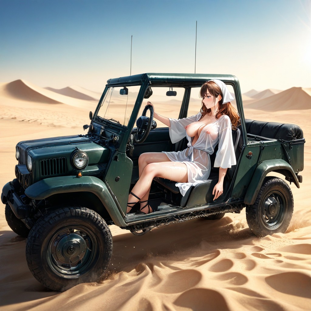 Wide Tunic Collar, Heavy Sweating, In Sand Desert Hentai AI Porn