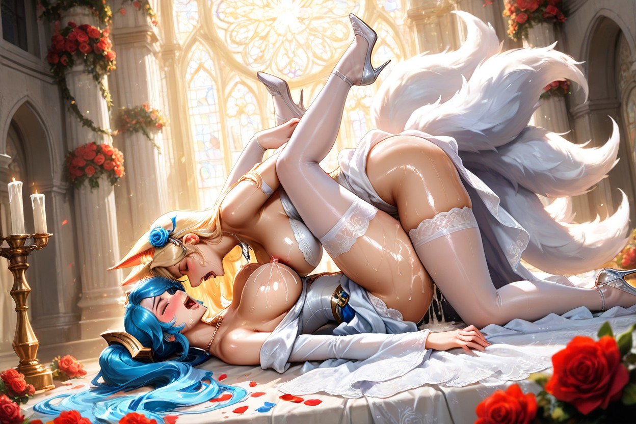 Very Aesthetic, Drooling, Ahri With Fox Ear Tails Hentai AI Porn