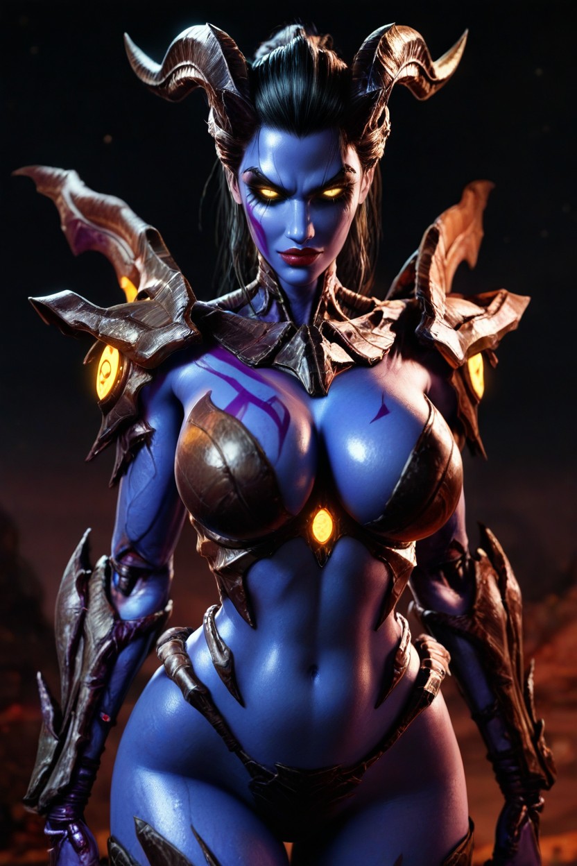 Whore, Large Almond-shaped Eyes With Glowing Yellow Irises And Black Sclera, Nude Hentai AI Porn