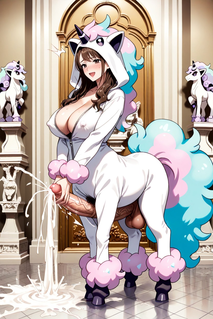 Voluptuous Body, Standing Close To Silk Baldacchino Bed, Brunette Hentai AI Porn