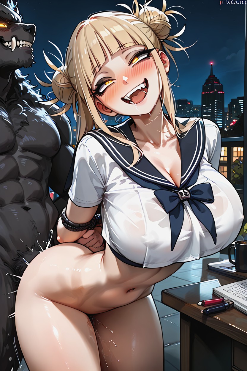 Wide Cleavage, Horny Slutty Grin, Erect Nipples Hentai AI Porn