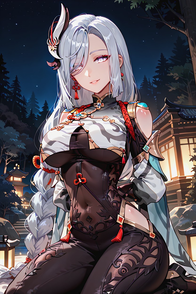 Glowing Plants, Forest Night Time, Cleavage Hentai AI Porn