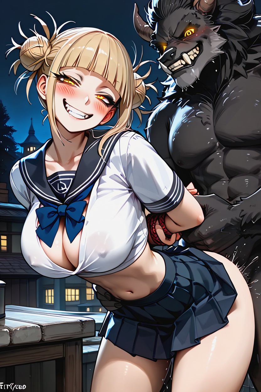Black Eyeshadow, Horny Slutty Grin, Detailed Stomach Hentai AI Porn